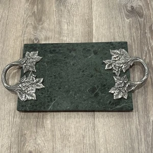 12x8 Green Italian Marble Cheese Board Charcuterie, Appetizer Tray w/ Leaf Motif - Picture 1 of 3
