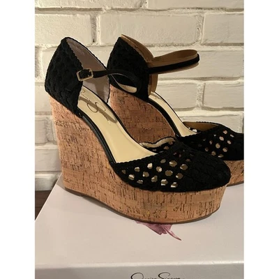 Jessica Simpson JS MARSHELA Negro Tejido Cuña Plataforma Tobillo Correa Tacón Talla 10M Foto 1 de 4