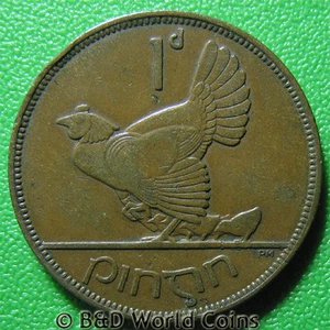 1935 IRELAND 1 PENNY HEN WITH CHICKS IRISH COLLECTABLE WORLD COIN BRONZE 31mm - Picture 1 of 4