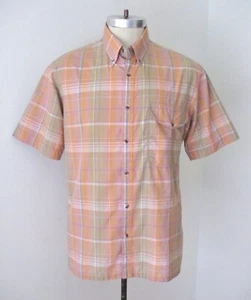 Vtg 70s 80s Purple Gold Plaid Poly Cotton Nerd Geek Dad Camp Shirt Pocket L - Picture 1 of 5