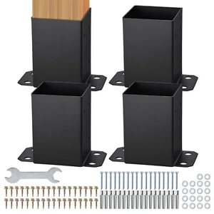 ANCORAGGIO BASE PER PALO 4 PEZZI 9X9 CM BASE PALO STAFFA SUPPORTI PER PALI LEGNO - Foto 1 di 12