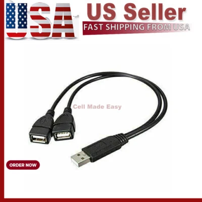 USB 2.0 A Male To 2 Dual USB Female Jack Y Splitter Hub Power Cord Adapter Cable - Image 1 of 4