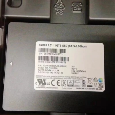 Samsung SM883 1.92TB SSD 2.5" SATA III MZ7KH1T9HAJR-00AHW HXM7404Q MZ-7KH1T90 - Image 1 of 2