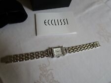 Ecclissi 925 Sterling Silver Paved Diamonds Ladies Wristwatch w/Box Excellent