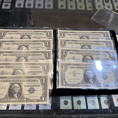 9 Sequential 1957B One Dollar Bills Uncirculated  SA Block 34470382 To 344703090 - Image 1 of 4