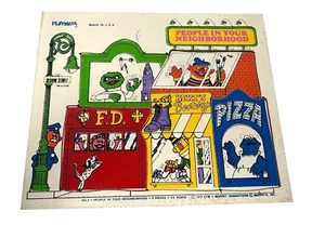 Vintage Playskool ‘People in Your Neighborhood’ Wooden Puzzle 1974 Sesame Street - Picture 1 of 2