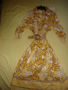 NWOT New Mlle Gabrielle Women Button Midi Maxi Long Cotton Leaves Dress L - Picture 1 of 7