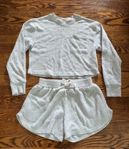 ART CLASS GIRLS KIDS GRAY Waffle Knit 2 Pc Set Shorts & Long Sleeve Top SET M(8) - Picture 1 of 6