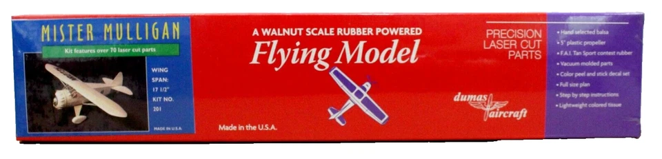 Dumas 201 Mister Mulligan Kit 17.5 " Wingspan Laser Cut Rubber powered Balsa Kit - Image 1 of 4