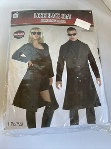 Long Black Coat Suit Yourself Matrix Trench Fancy Dress Halloween Adult Costume - Picture 1 of 2