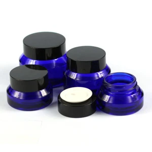 15/30/50g Blue Glass Facial Cream Jar Empty Cosmetic Container 1/3/5/10pcs - Picture 1 of 12