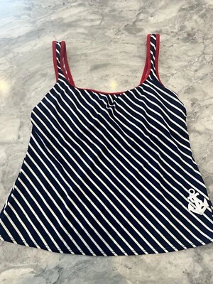Traje de baño Nautical Anchor tankini mujer top azul blanco rayas 14 longitud Foto 1 de 4