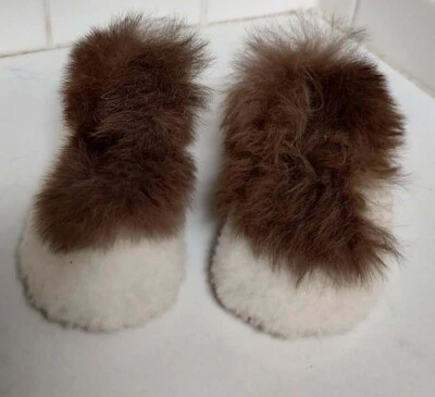 Adorables Zapatillas Bebé Niño Alpaca Talla 18 Blanco Marrón 4.75" Largo Foto 1 de 4