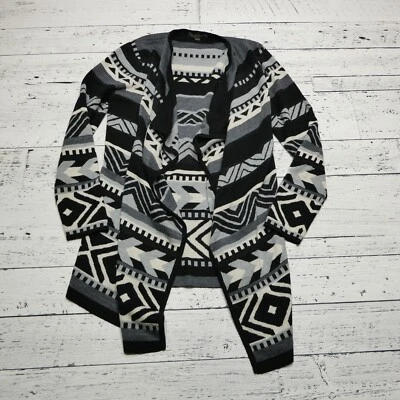 Smartwool Cardigan Sweater Womens XL Black Gray Geometric Tribal Shawl - Image 1 of 4