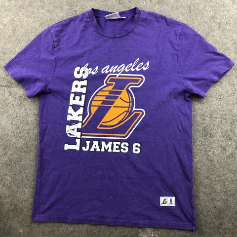Los Angeles Lakers Shirt Mens Medium Purple LeBron James Crewneck Short Sleeve Cover
