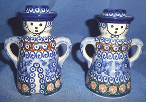 Par de candelabros de cerámica/piedra polaca-pintados a mano-firmados por artista  - Imagen 1 de 5