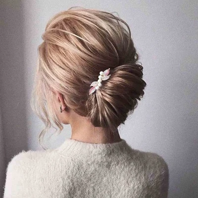 Pinza para el cabello rosa nupcial perla estrás pasador cristal tocados de boda Foto 1 de 4