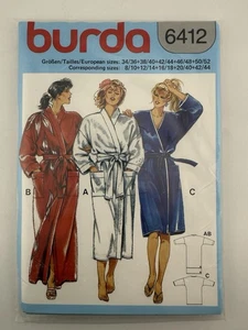 Burda 6412 durchgehender knielanger halbhoher Morgenmantel Größe 8-20 - Bild 1 von 2