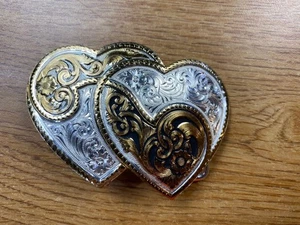 Montana Silversmiths Silver Plate Double Heart Belt Buckle - Picture 1 of 3