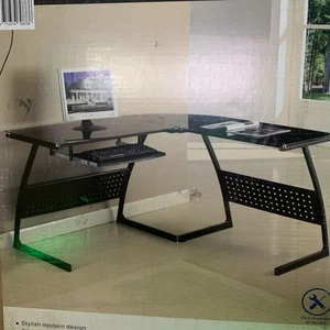 Corner Computer Desk Glass L Shape Desk Gaming Study PC Table Home Furniture - Picture 1 of 2