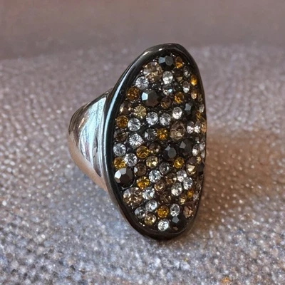 Lia Sophia Wishing Well Ring Size 7.5 Brown Clear Crystal Statement Signed - Image 1 of 4