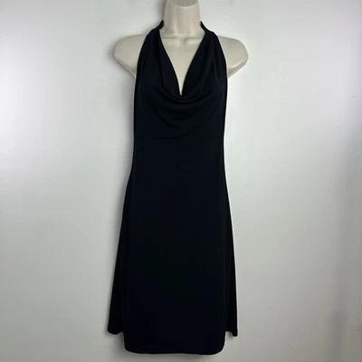 Vintage Y2K Halter Babydoll Dress Drape Neck L Black Fairy Grunge Whimsigoth - Image 1 of 4