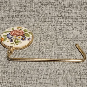 Vintage Handbag Holder Purse Pocketbook Table Hanger Rose Ceramic Japan - Picture 1 of 3