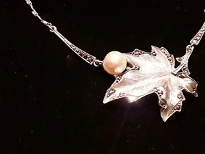 KETTE ANTIK MIT MARKASITEN, MIT BLATT& PERLE AUS NACHLASS - Bild 1 von 7