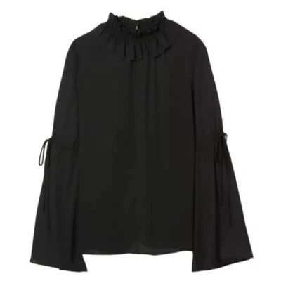 Banana Republic Womens Smocked High Neck Bell Sleeve Blouse Size S Black Gothic - Image 1 of 4