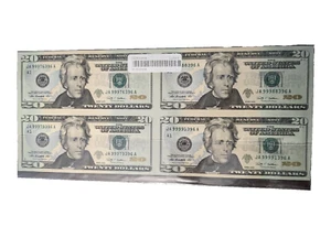 $20 NOTE UNCUT SHEET OF 4-2009 BEP UNCIRCULATED CRISP FEDERAL RESERVE NOTE. - Picture 1 of 4