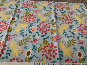 NEW Isso Ecco And Heart Printed By LECIEN Blue Linen Flower Vine 1/2 Yard Cuts - Picture 1 of 2