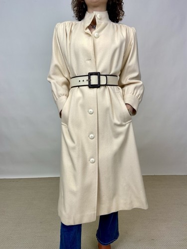 SAINT LAURENT (YSL) Cappotto vintage Yves Saint Laurent panna lunghezza intera Rive Gauche fodera lana seta