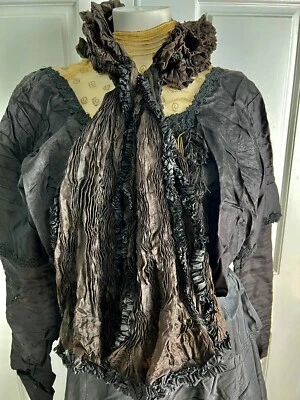 Antique Victorian Era Black Silk Chiffon Ruffle Pleated Scarf Lappet Collar Ruff Foto 1 de 4