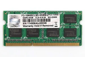 G.Skill 4GB PC3-10600 DDR3-1333 Laptop Memory F3-10600CL9D-8GBSQ Tested Working - Picture 1 of 2