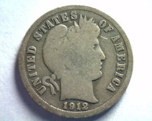 1912 BARBER DIME GOOD / VERY GOOD G/VG NICE ORIGINAL COIN BOBS COINS 99c SHIP - Picture 1 of 2