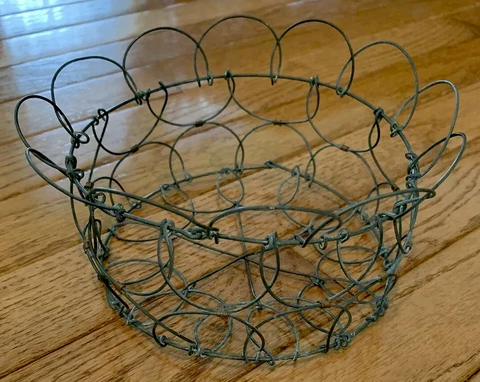Antique Farmhouse Metal Wire Mesh Collapsible Egg Basket Cover
