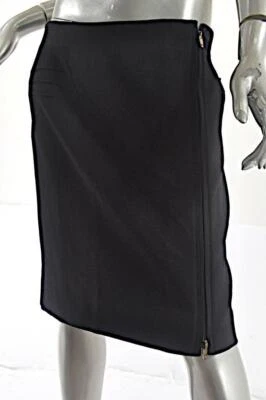 Sonia Rykiel Black Wool Blend Front Center 2 Way zip Gentle A Line Skirt 42 US6 - Image 1 of 4