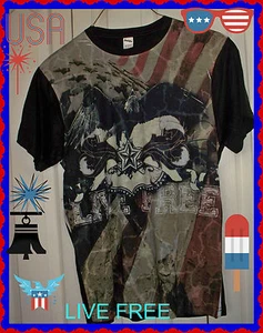 Camiseta Negra LIVE FREE M para Hombre Sublivie Bald Eagle Bandera Americana Estampado Gráfico - Imagen 1 de 5