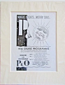 Original Vintage Advert “P. & O. 1936 CRUISE PROGRAMME”, 30x24cm, Mounted PRINT - Picture 1 of 3