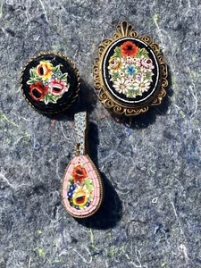 (3) Vintage Mosaic Brooch Lot Italy *RARE* - Picture 1 of 8