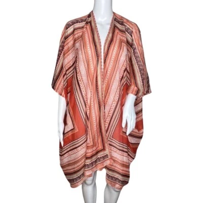 Chal envolvente de verano Sol & Mer para mujer talla única kimono naranja blanco a rayas playa Foto 1 de 4
