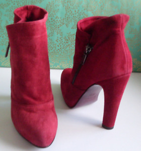 Italian Suede Red Platform Style Booties Boots Size EU 36 UK 3 US 6