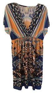 Maxi vestido corto para mujer Emma & Michele talla 10 azul amarillo floral geométrico - Imagen 1 de 8