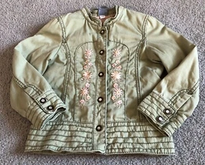Pumpkin Patch Floral Embroidery Jacket Girl’s 6 Button Up Green Pink Cottagecore - Picture 1 of 8