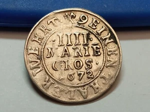 1672 IH German States LIPPE-DETMOLD 4 Mariengroschen Silver Coin KM# 84 - Imagen 1 de 4