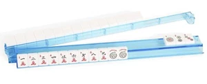 All-In-One Tile Rack & Pushers Set Of 4 Blue Acrylic Mahjong Racks/Pusher Combos - Picture 1 of 9
