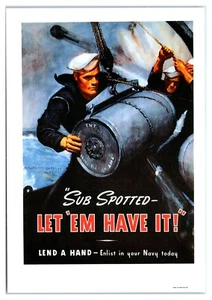 WWII Navy Recruitment Poster of Crew Loading Depth Charges Postcard - Picture 1 of 2