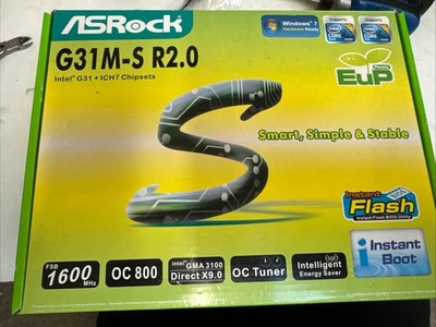 Asrock G31M-S R2.0 Intel LGA 775 Motherboard Boxed, Faceplate, Manual Unused - Image 1 of 3