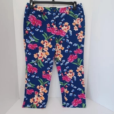 Pantalones capri Lands End para mujer talla 10P azules florales informales elásticos cómodos Foto 1 de 4