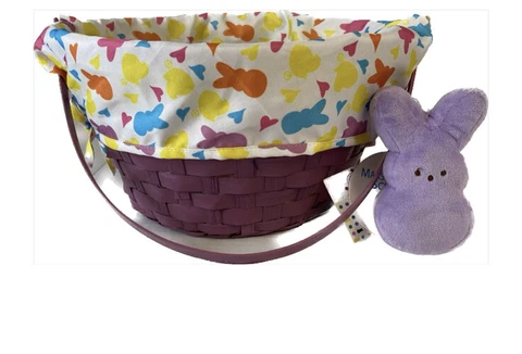 Peeps Woven purple Easter Basket with removable liner and a purple Peep Keychain Cover